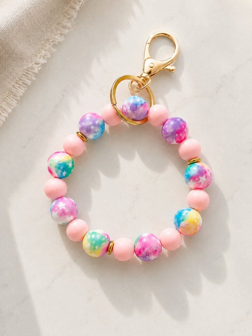 Pink Rainbow Tie Dye Star Silicone Bead Wristlet | Shine & Individuality